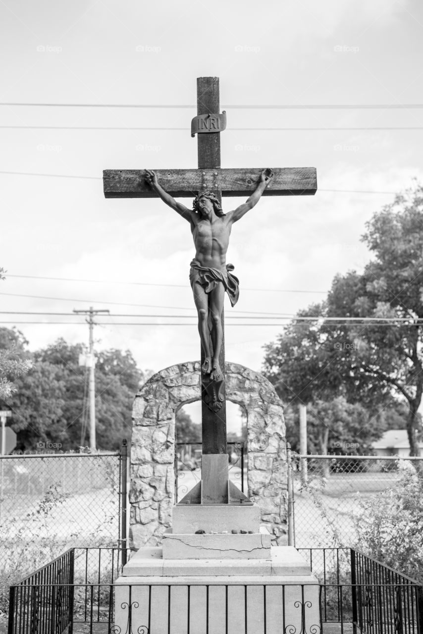 Crucifix in black and white from Castroville Texas 