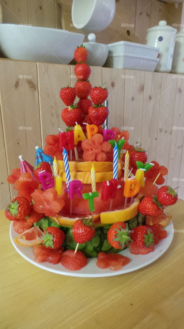 healthy birthday cake alternative.  100% fresh fruits.  happy birthday. 
birthday treat