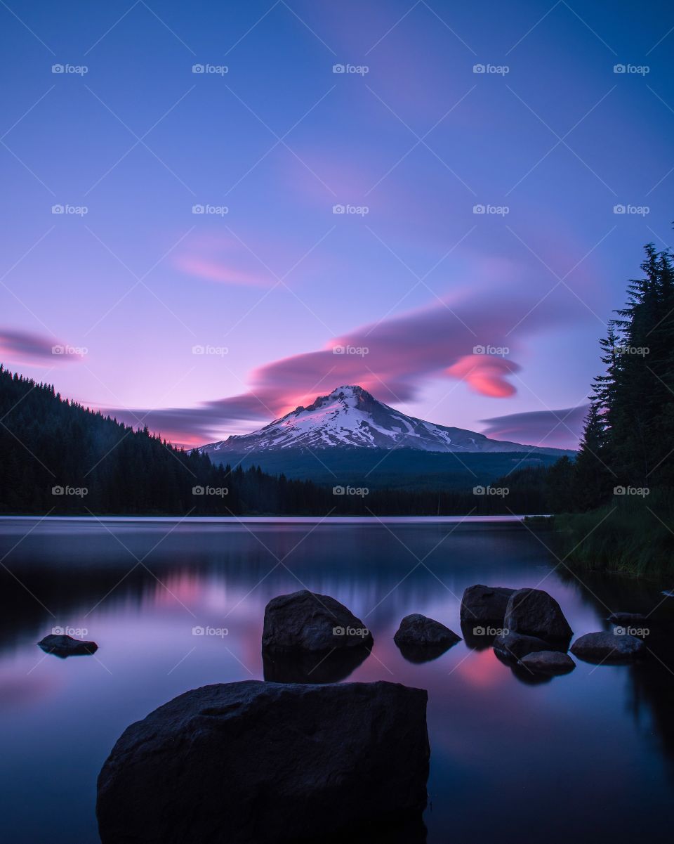 Sunset over Trillium Lake and Mt. Hood