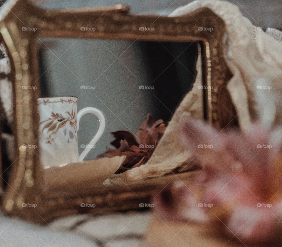 Mirror breakfast flower reflection day beautiful