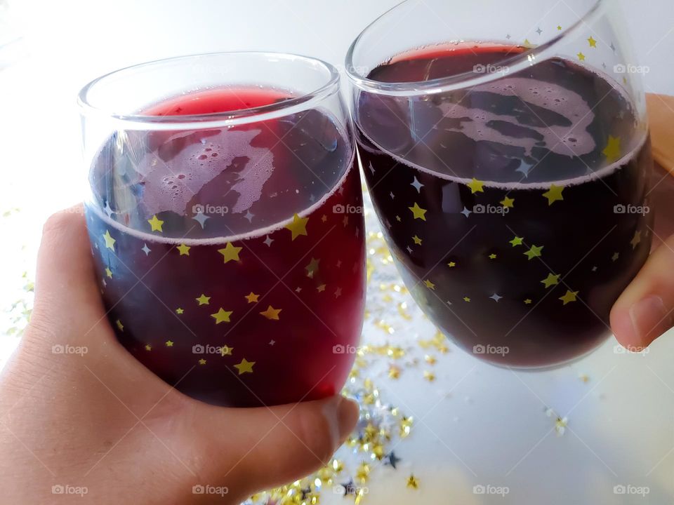 Cheers! Two celebrating with sparkling wine.