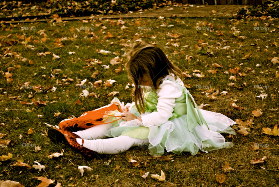 girl leaves fall autumn by hooksy7
