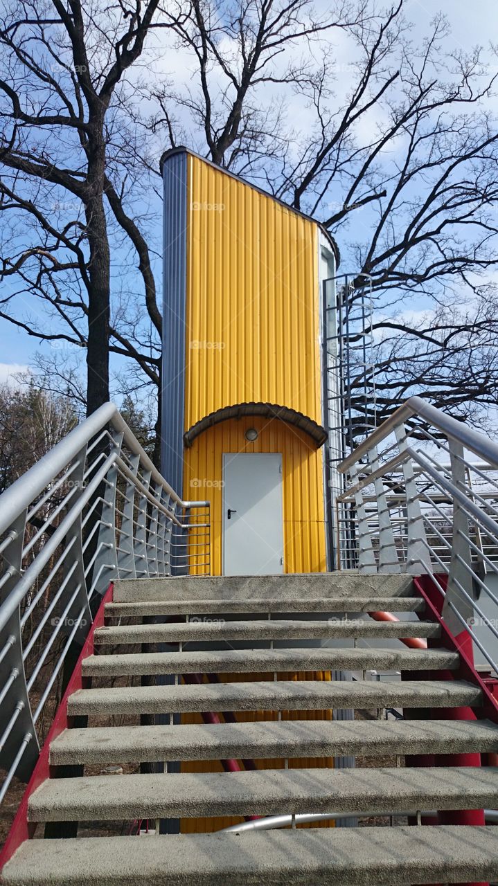 metallic stairs yellow
