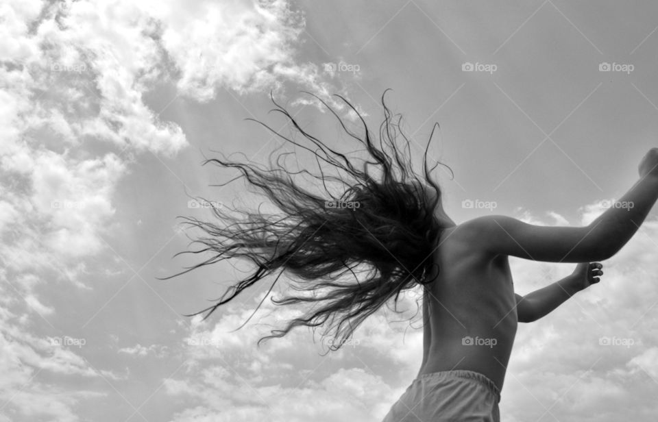 Monochrome, Nature, Sky, Girl, Wind