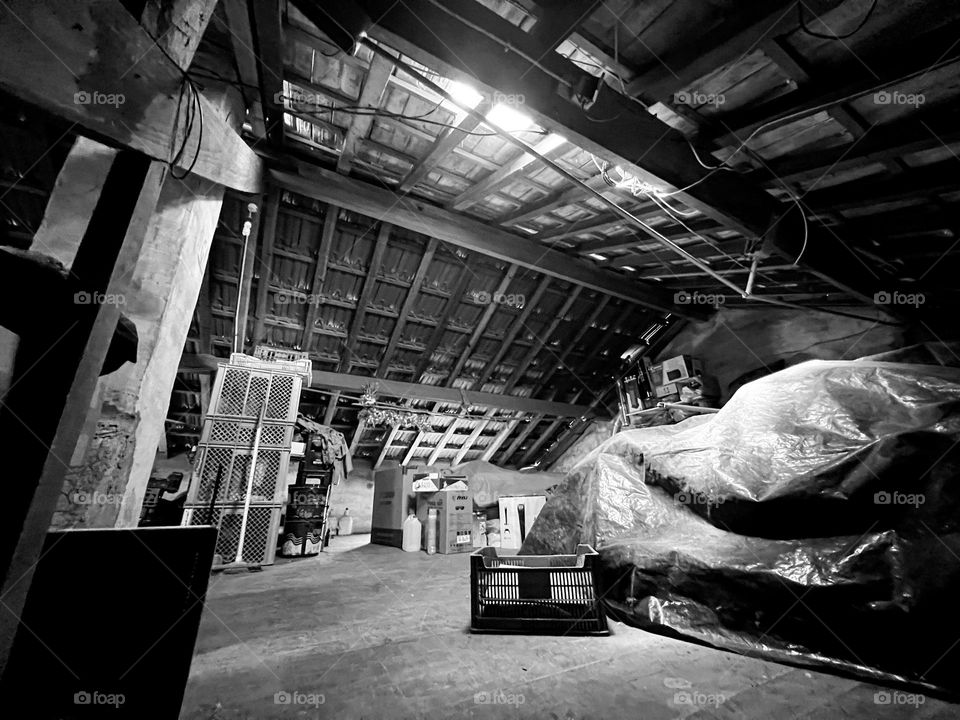 Attic in black and white 