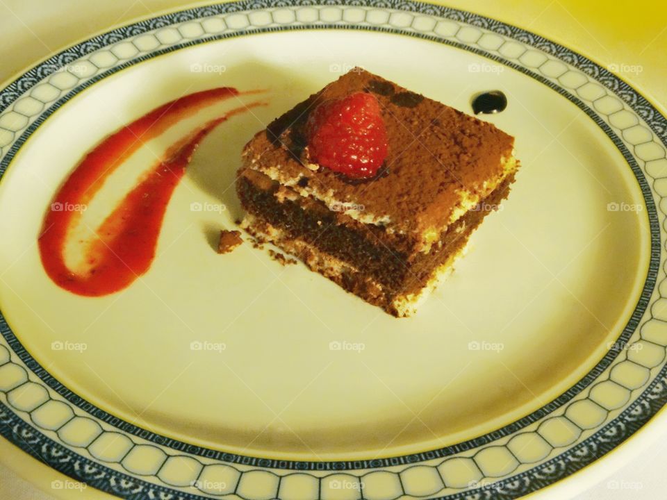 Luxurious Chocolate Cream Cake With Strawberry
