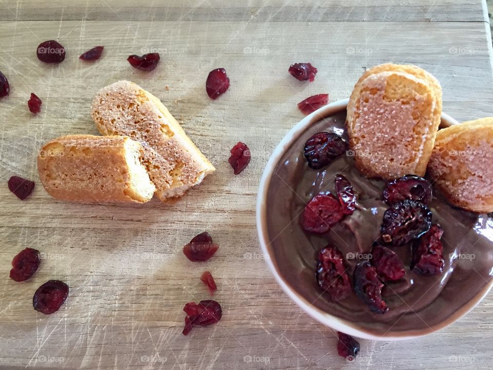 Chocolate pudding on bowl