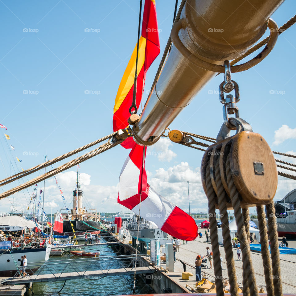 Rigging of a tall sailing ship in a seaplane harbour in Estonia.