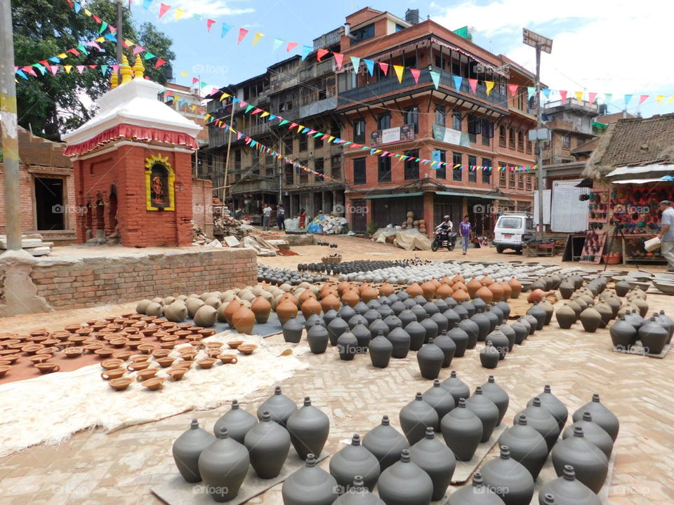 ceramic pots on pottery square in nepal
