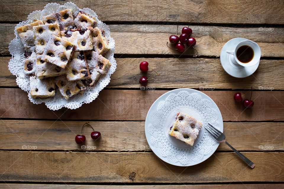 Cherry Pie and tea on table