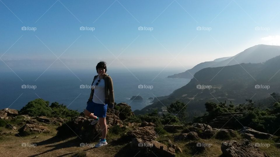 At the top of the mountain from there you can see a spectacular landscape, the sea, the sky, rocks and the mountain.