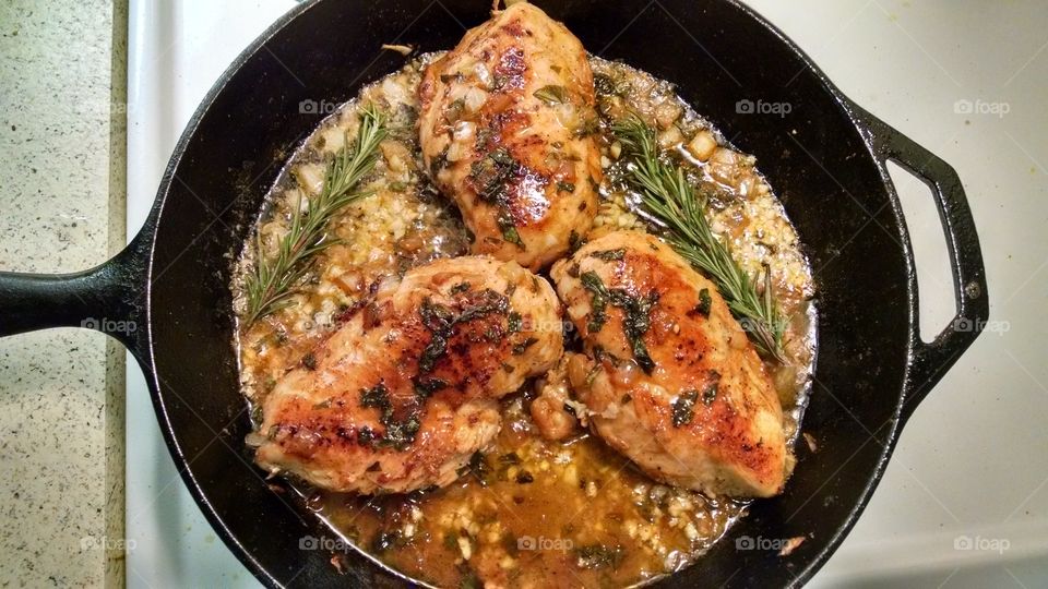 Chicken on cooking pan