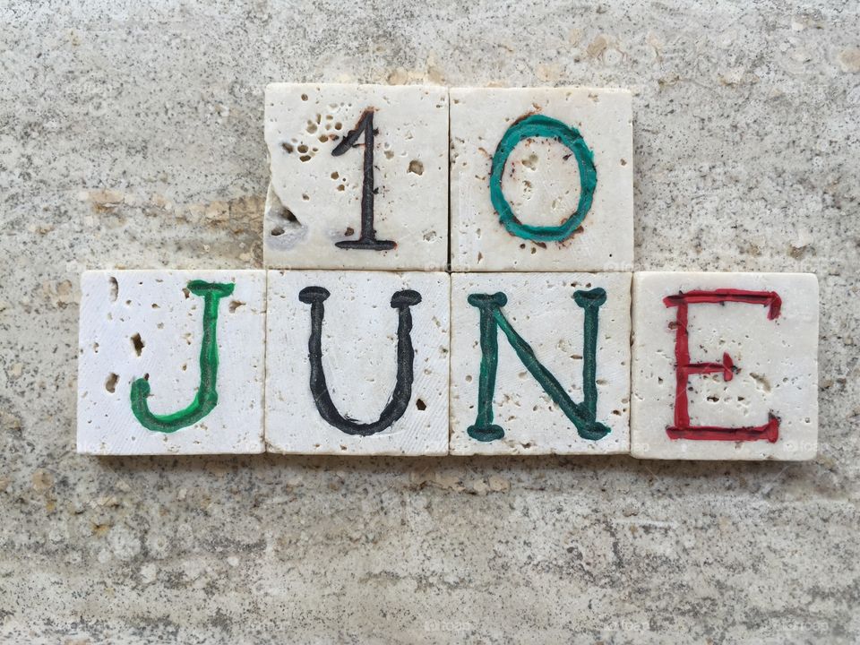 10th June, calendar date on carved travertine pieces