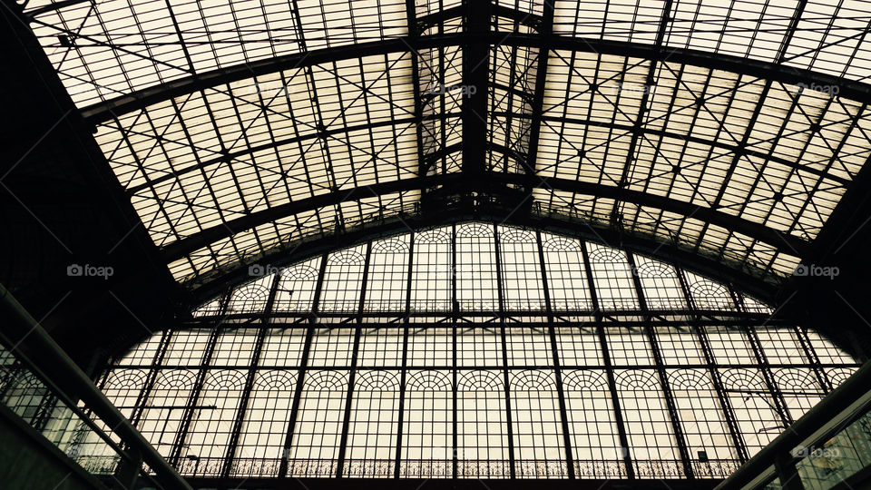 Dome of the train station in Antwerp, Belgium.