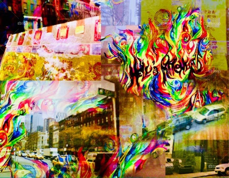 This is “Graphic Design” I created at  the “Parsons School of Design” in the early 2000s: One half of one inside spread of a design book about the neighborhood I lived in, “Midtown Manhattan West” a.k.a. “Hell’s Kitchen”. Hypnotic Productions