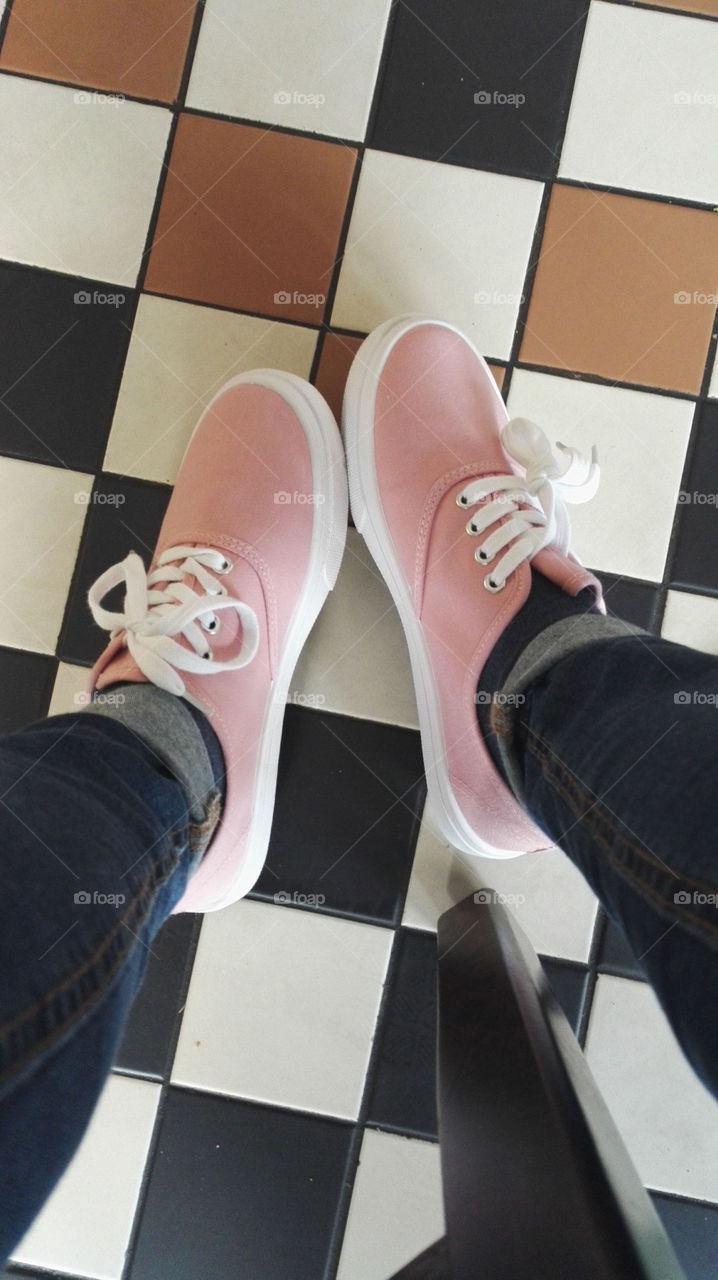 pink shoes and the floor