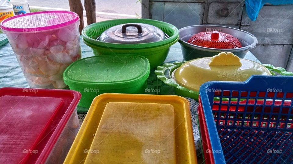 colorful plastic boxes on the table