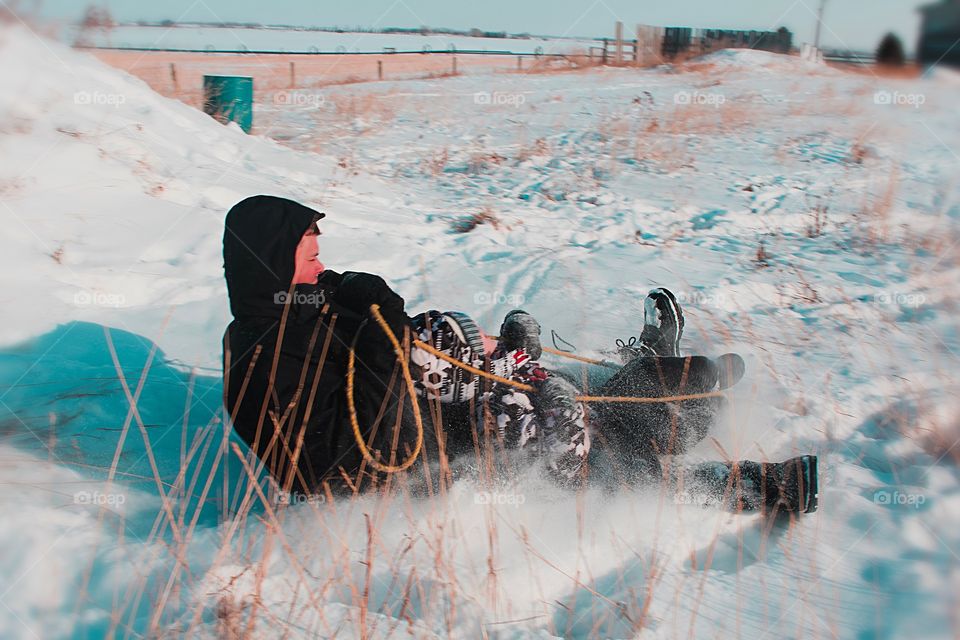 Snow flying in the face 