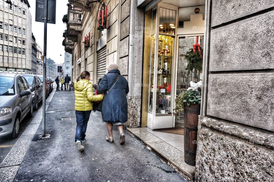 Grandmother & Granddaughter . Window Shopping