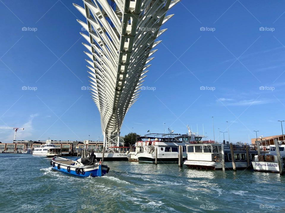 Low angle view of modern bridge in Venice 