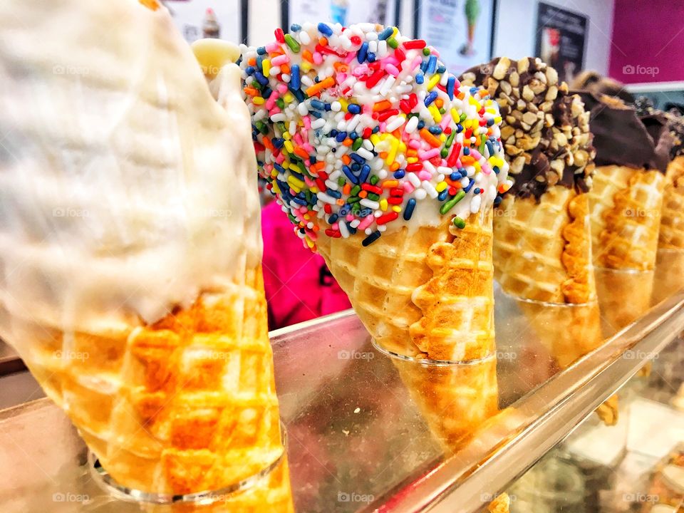 Dipped Waffle Cones at Ice Cream Shop