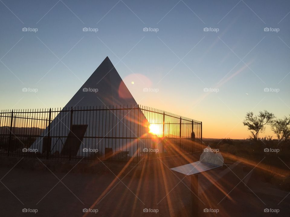 The pyramid blocking the beautiful sunset