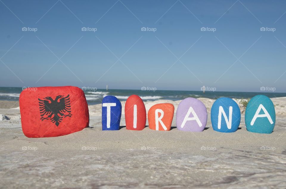 Tirana, Albania, souvenir on colourful stones