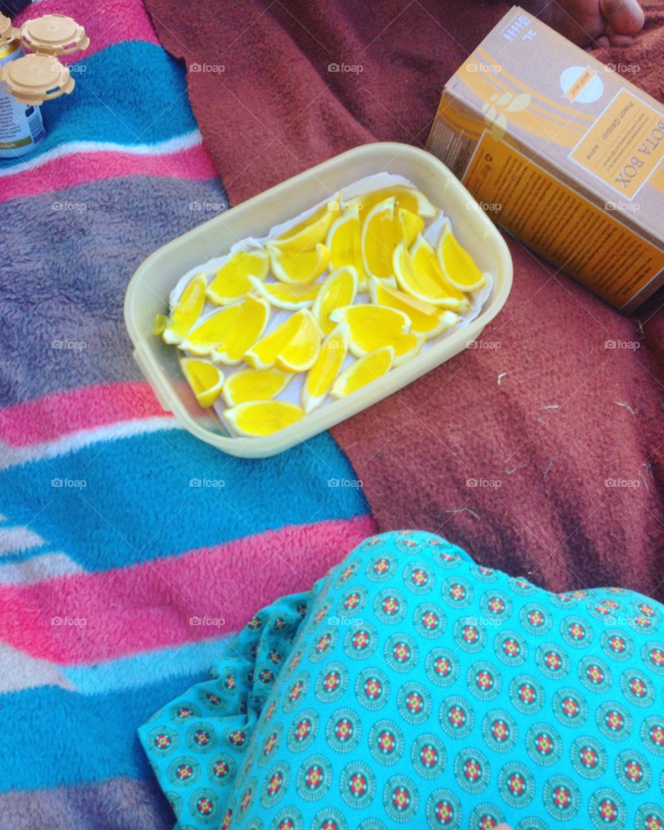 Picnic with lemon Jell-O shots 