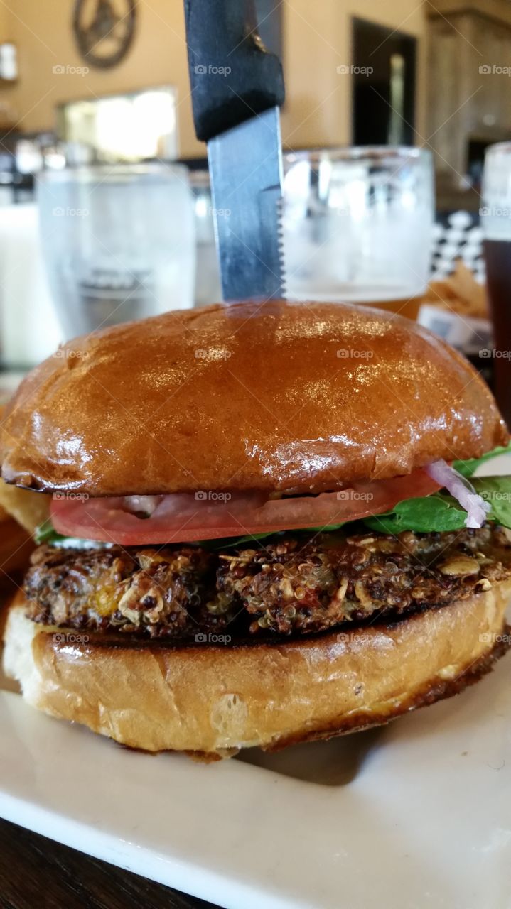 vegetarian bliss. A quinoa burger at a local brewpub.