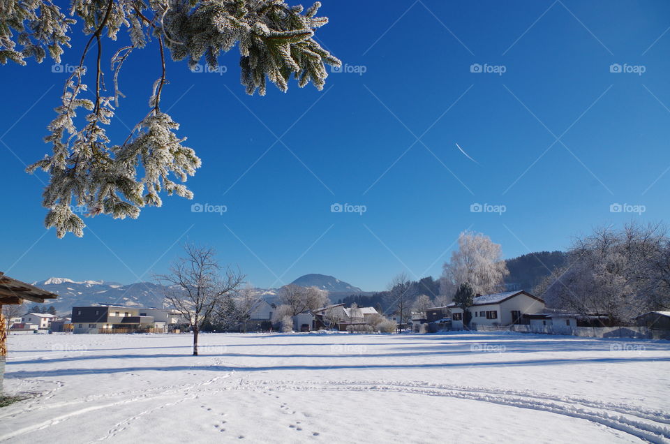 View of houses in snowy weather
