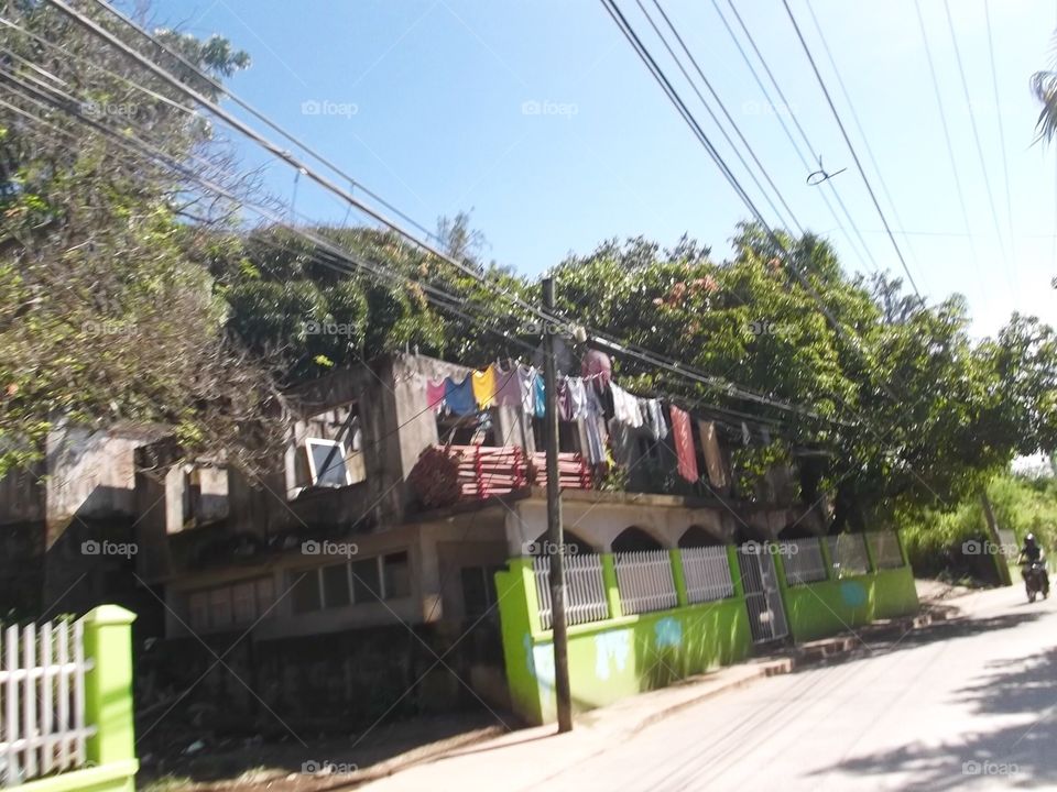 Photo from moving car traveling in Roatan, Honduras