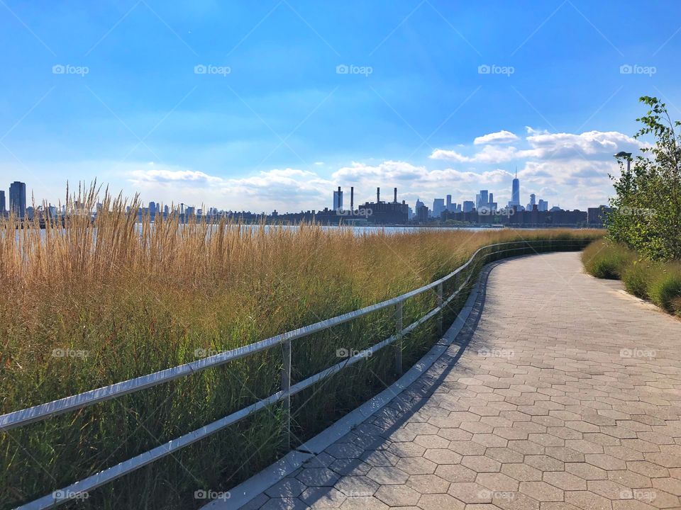 Hunters point south park with manhattan skyline 