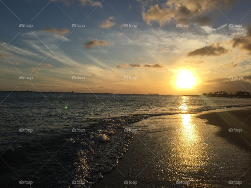 Sunset Waikiki beach 
