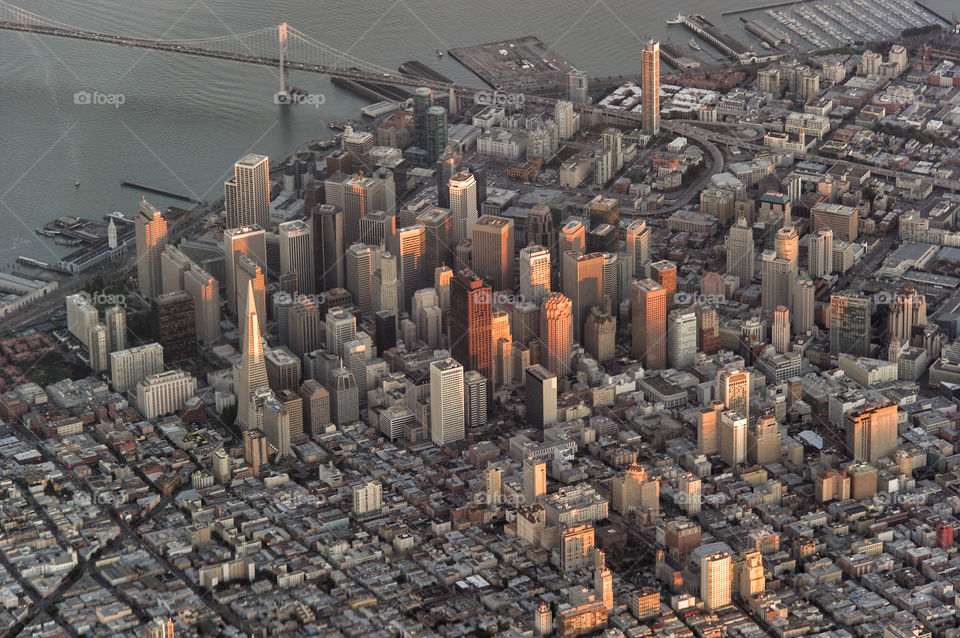 Arial view of San Francisco, Financial District and the Transamerica Pyramid