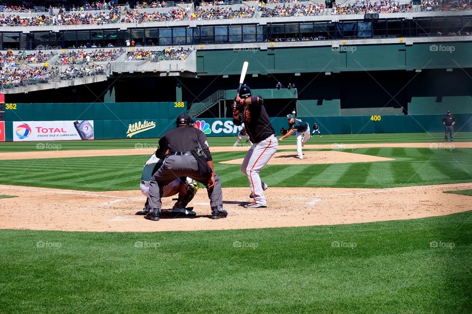 Oakland A's versus the San Francisco Giants during a Bay Bridge Series game on April 2nd, 2015.