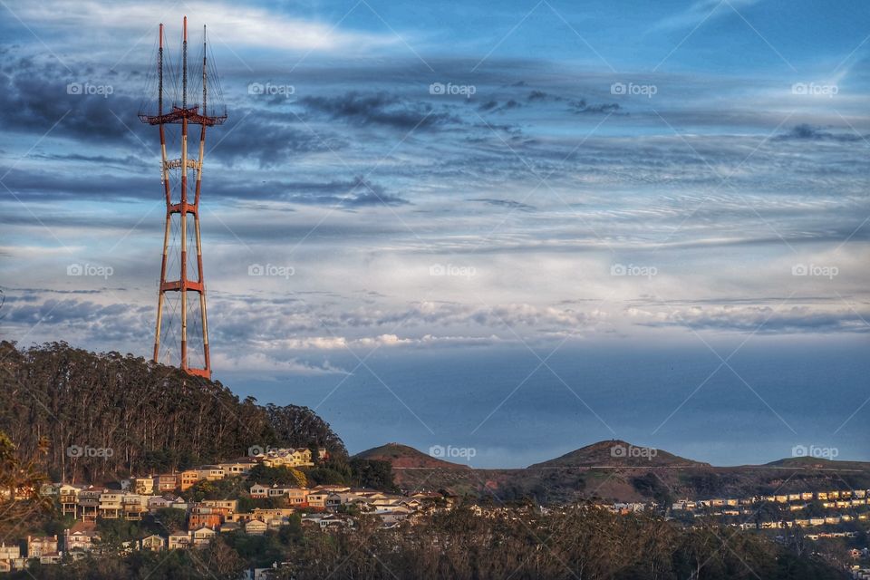 Sutro Tower is a 977 ft three-pronged TV and radio antenna tower in San Francisco, California. It rises from a hill between Twin Peaks and Mount Sutro near Clarendon Heights, it is a prominent feature of the city skyline and a landmark.