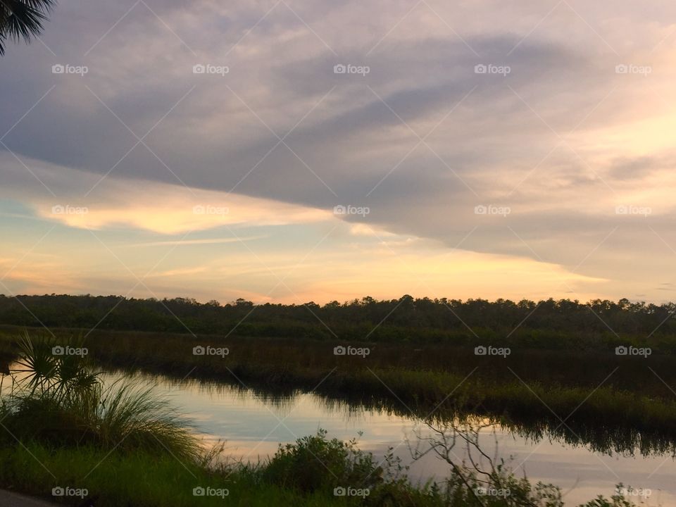 Scenic drive at sunset along Florida's intercoastal and rivers.