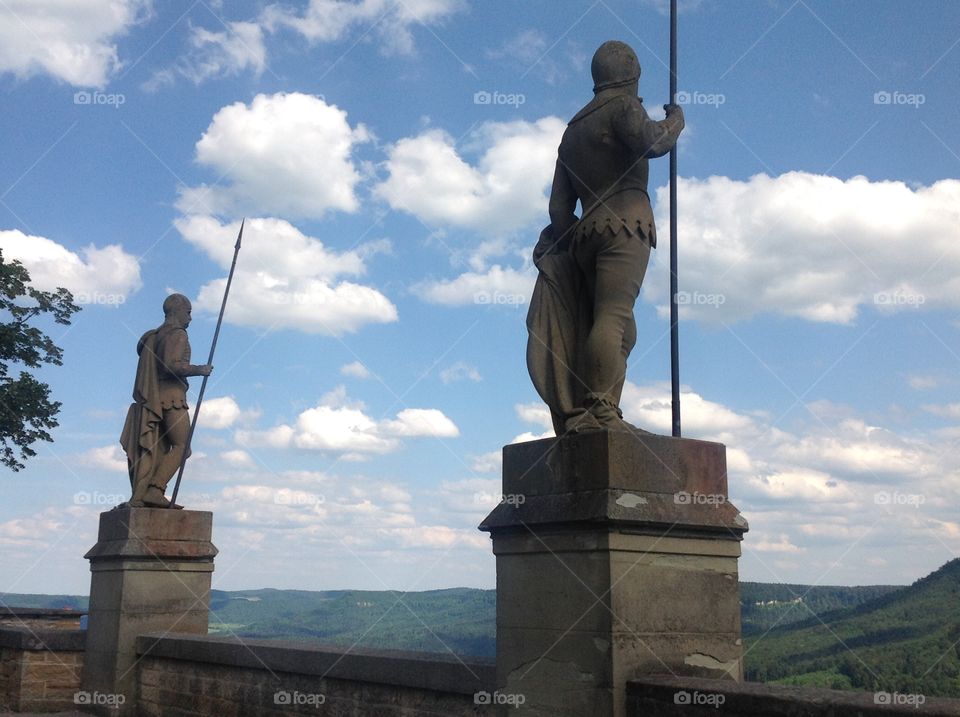 Castle Knight Statues. Hohenzollern Castle, Bisinger, Germany. "Zollerberg" dates back to the 12th century.