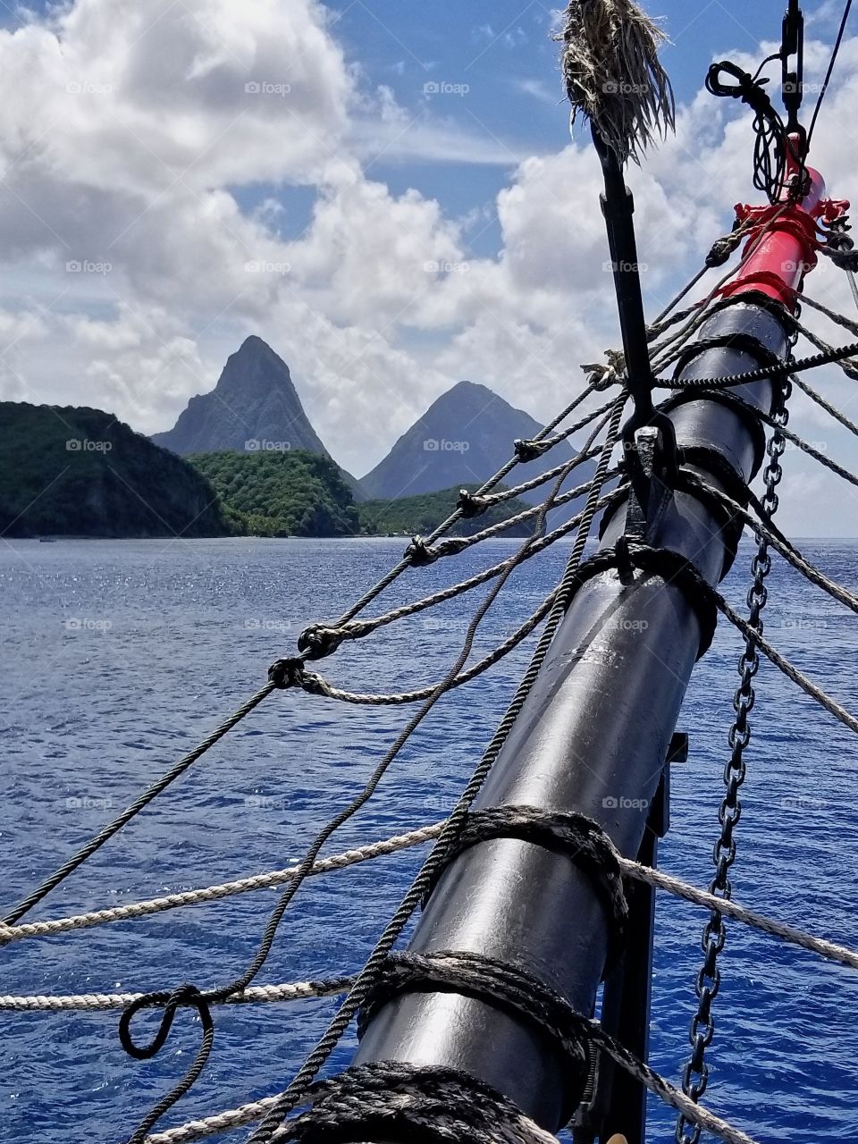 Spanish Galleon pirate ship excursion headed towards the historic pitons of St Lucia