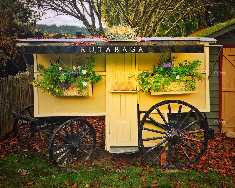 Vintage Yellow Flower & Vegetable Cart