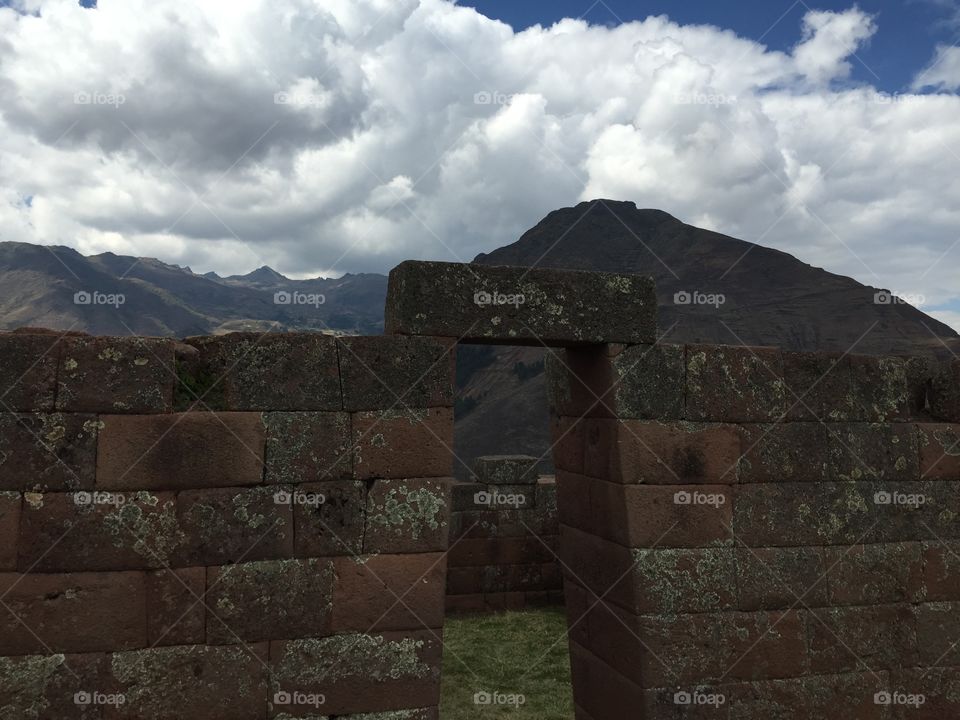 Open door. This doorway is part of the ruins of the Incan city of Pisaq