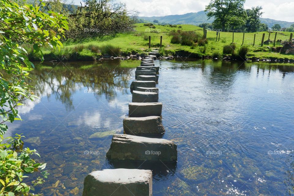 stepping stones over a river