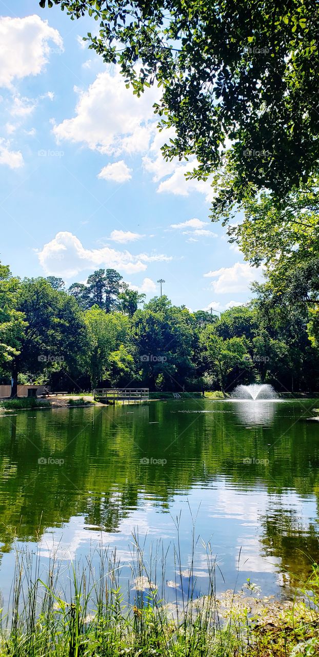Fountain at a Pond Landscape