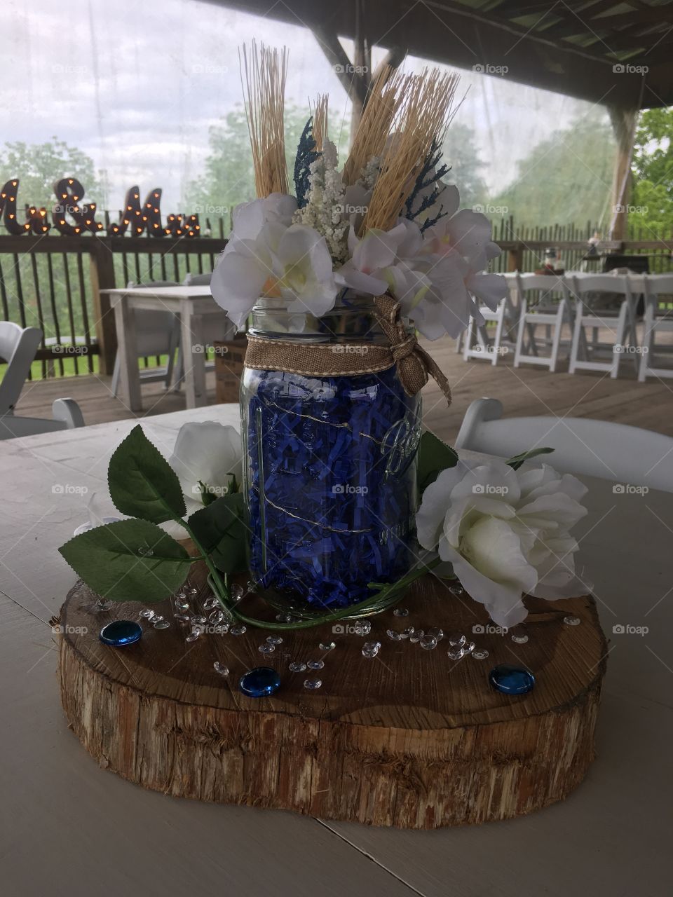 Table top decoration for a Mountain top wedding 