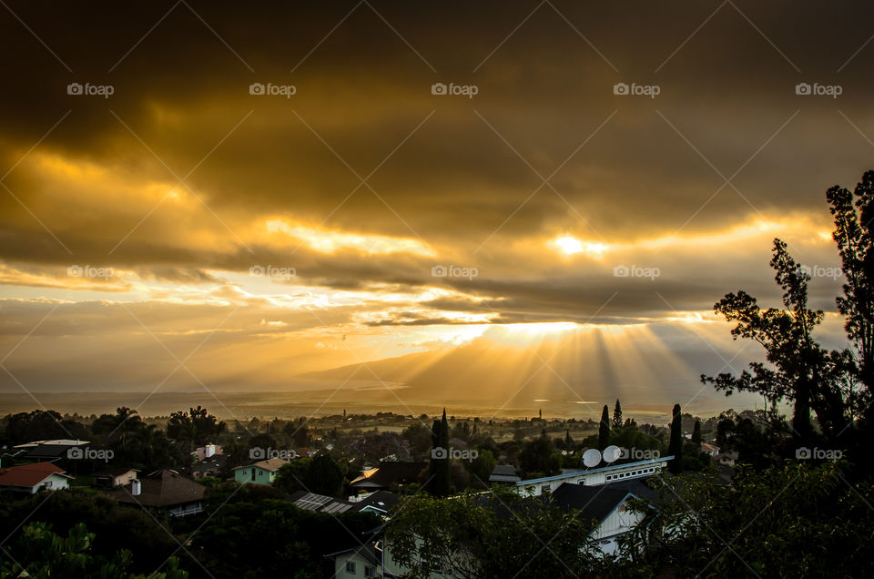 View over Maui Valley . Sunset see from Kula overlooking Maui Valley 