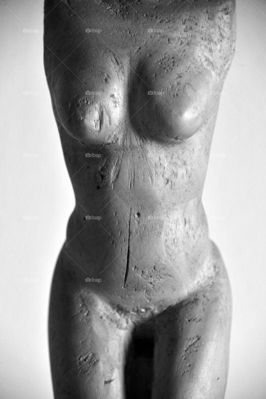 naked body of a woman, wood carving