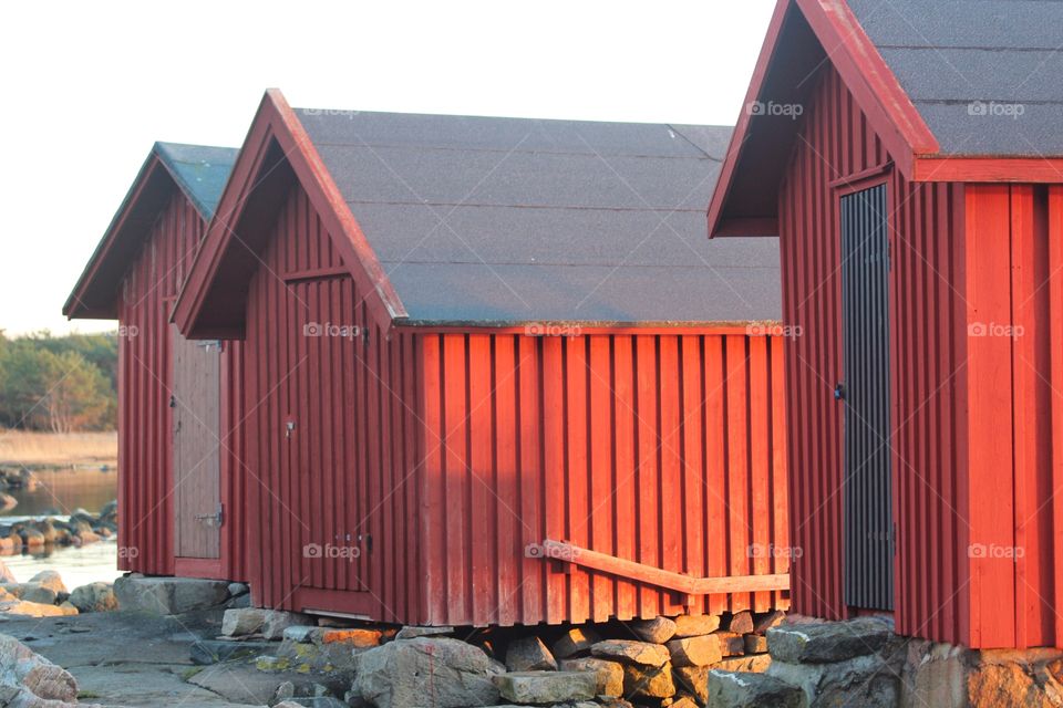 Red boathouses