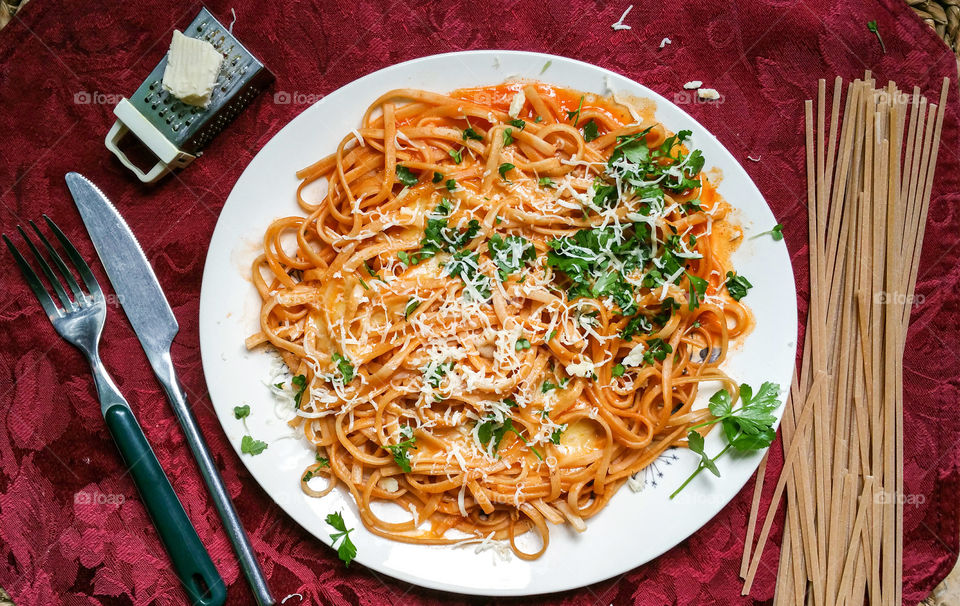 Close-up of whole wheat linguine