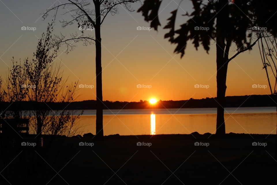 sunrise over lake Cadillac on a chilly Autumn day in north Michigan