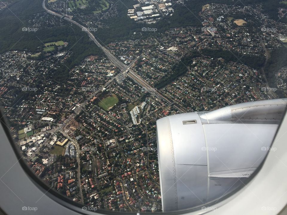 View above Sydney before landing 